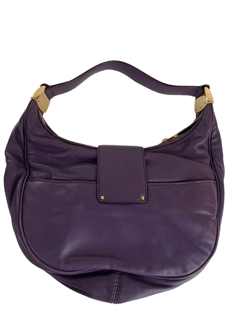 Michael Kors Morgen Purple Leather Hobo Bag Goldtone Hardware Buckle B-1006