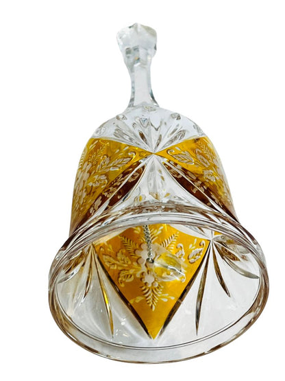 Cut Crystal Bohemian Hand Dinner Bell Yellow Floral