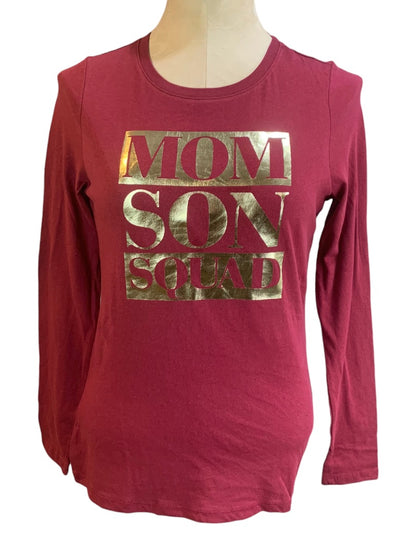 Small Place Women's "Mom Son Squad" New Long Sleeve Burgundy Tshirt