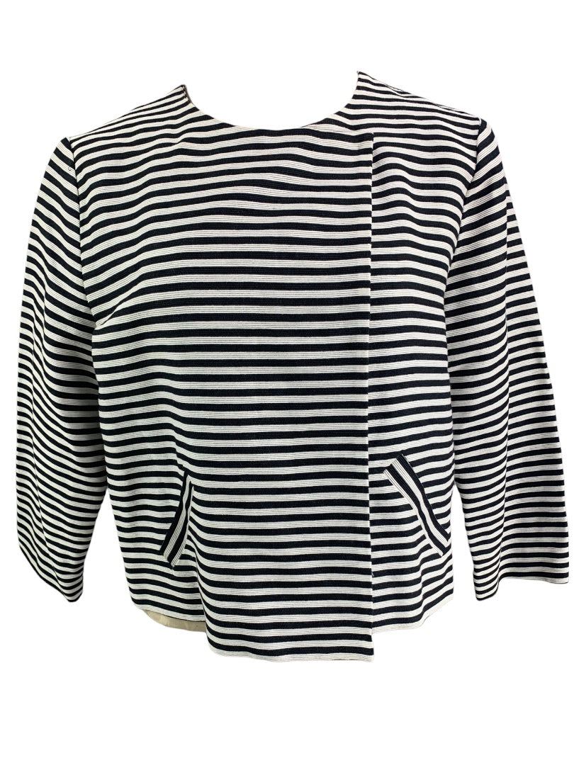 Medium (8/10) Chico's New Black White Stripe "Sarah" Jacket Travel Collection