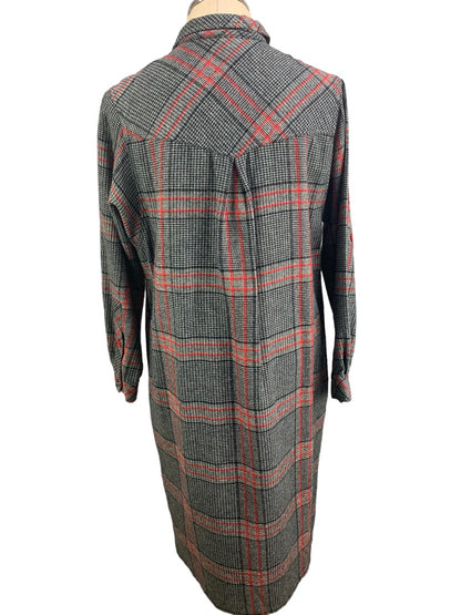 7/8 Millicent California Vintage 1970s Plaid Wool Blend Dress Collared Black Red