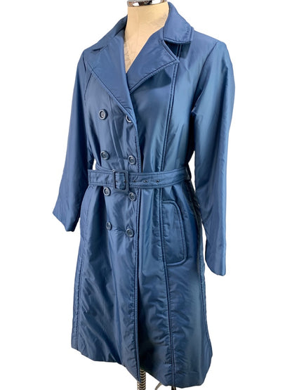 10P Bromleigh Women's Blue Insulated Trench Winter Coat Vintage 1980s