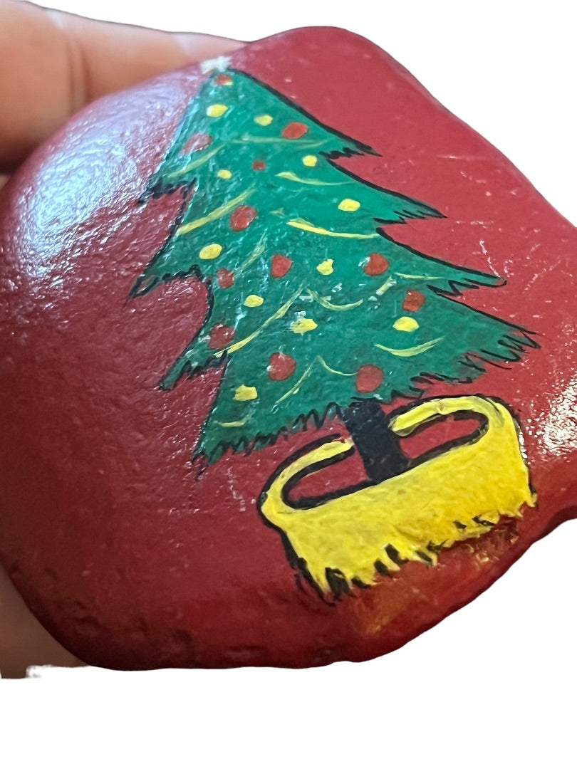 Handpainted Christmas Tree Rock Sealed Art