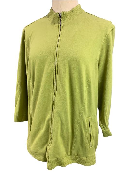 XL Additions by Chico's Women's Green Full Zip 3/4 Sleeve Sweatshirt