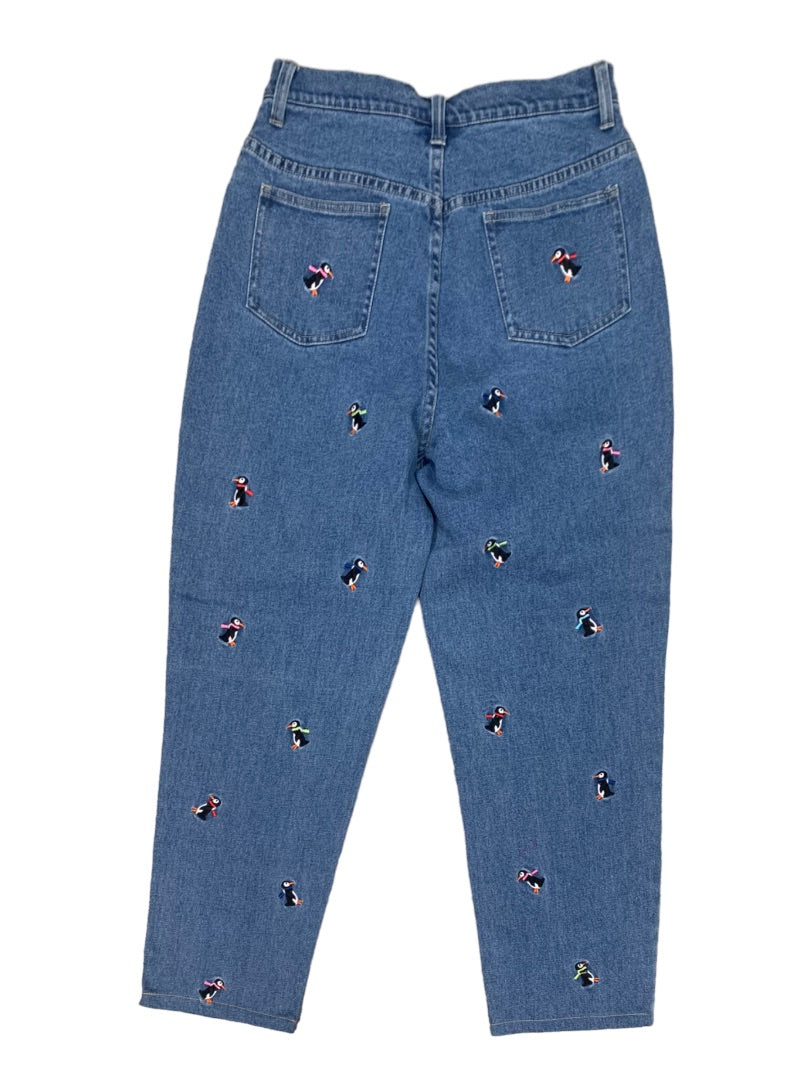 Size 10 Quacker Factory Women's Embroidered Penguin Mom Jeans