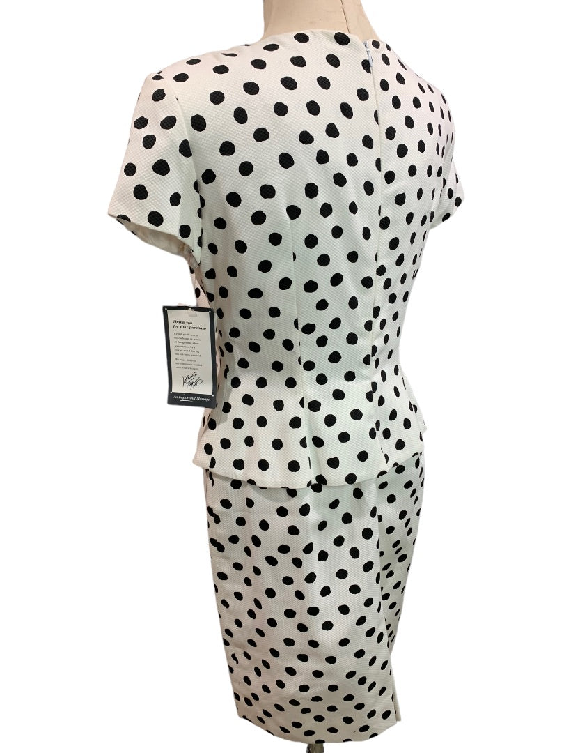 Size 8 Evan-Picone New Retro Style Black White Polka Dot Sheath Dress