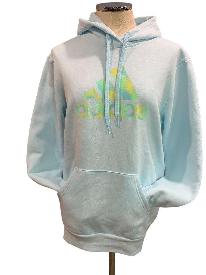 Large Adidas Women's New Pullover Hoodie Sweatshirt Light Blue Logo HJ9510