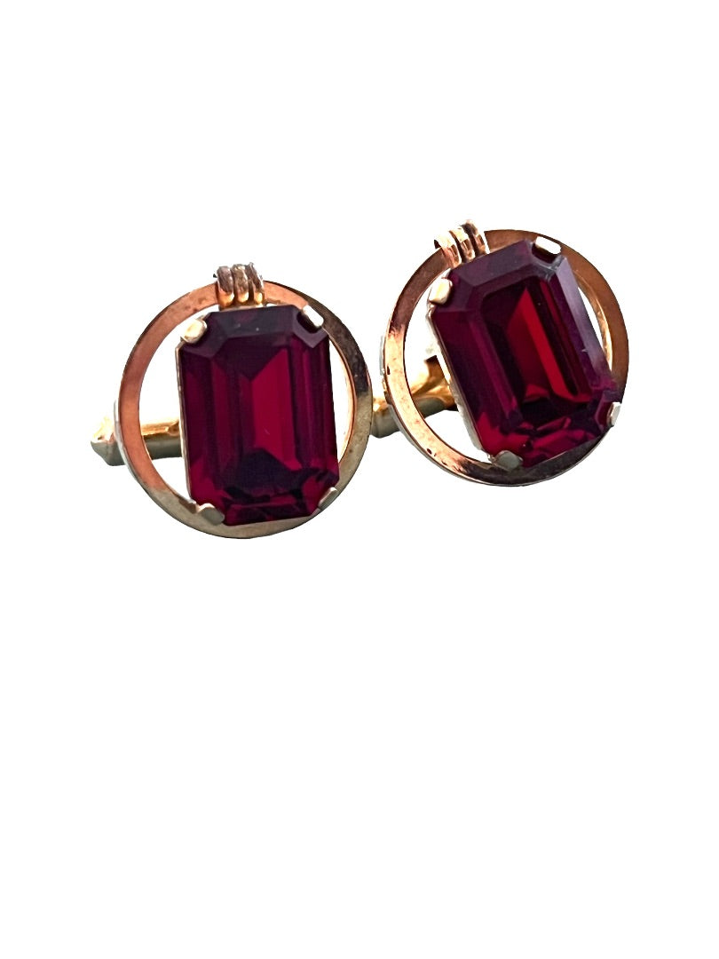 Rare Vintage Destino Ruby Glass Cufflinks 12k Gold Filled