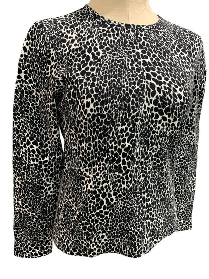 Medium Petite Jones New York Petite Women's Black White Animal Print Long Sleeve Tshirt