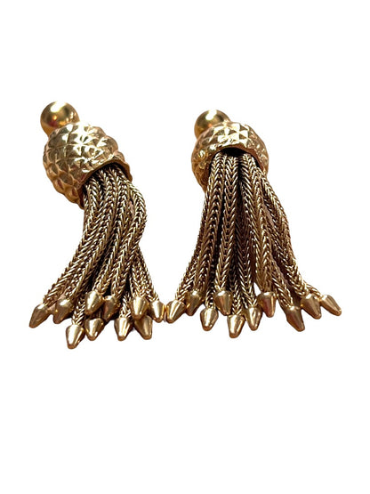 Vintage 14K Gold Tassel Dangle Earrings Pineapple Pattern 12 gram Weight