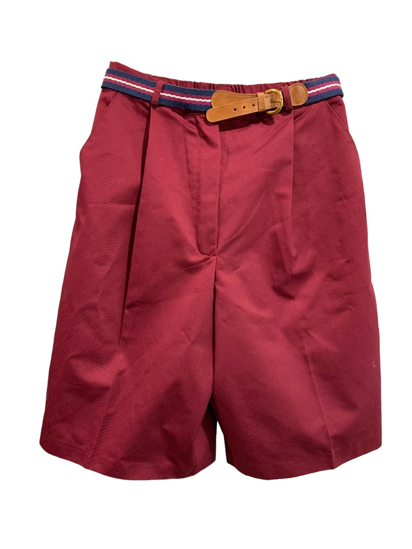 Size 12 Russ Sport Women's Burgundy New Chino Golf Shorts 1980s Belt