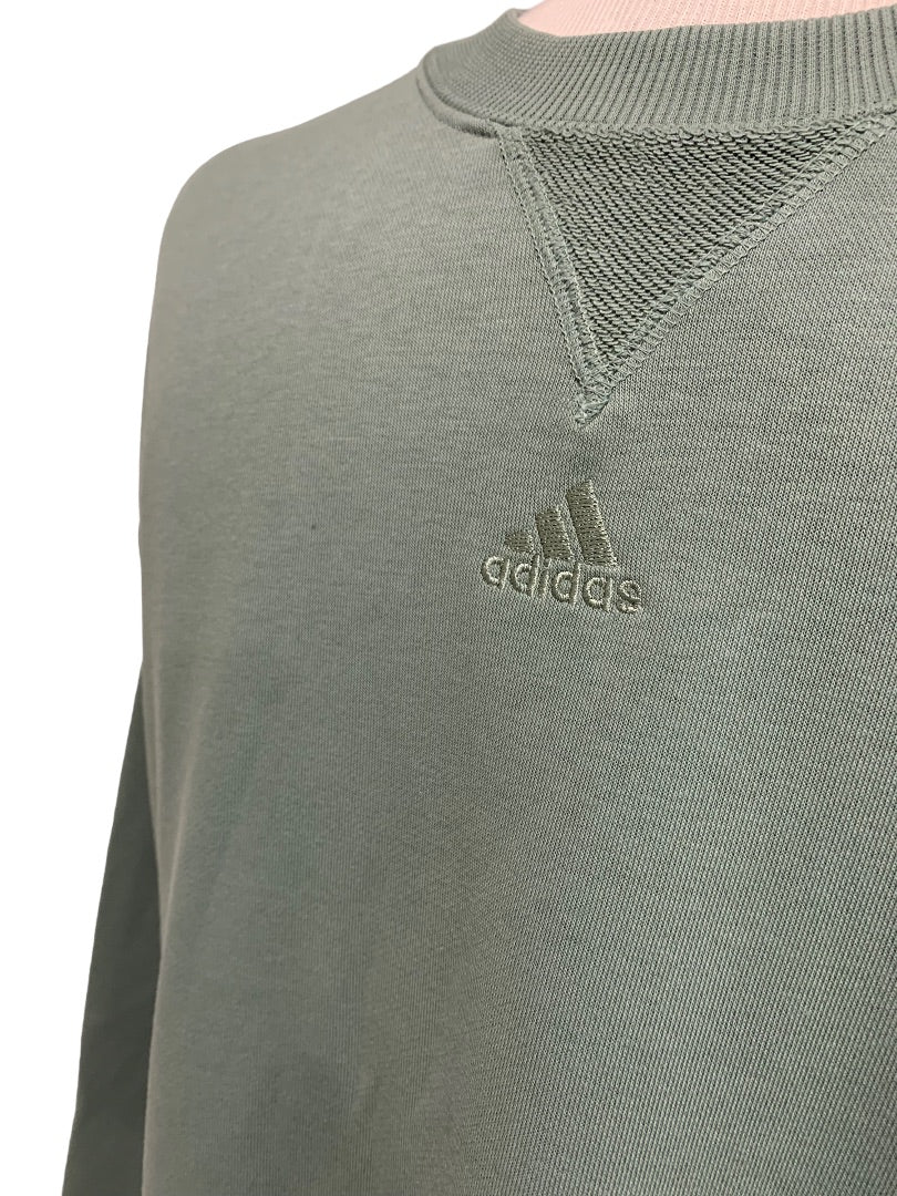 Small Adidas Men's New Silver Green Pullover French Terry Sweatshirt IC9809