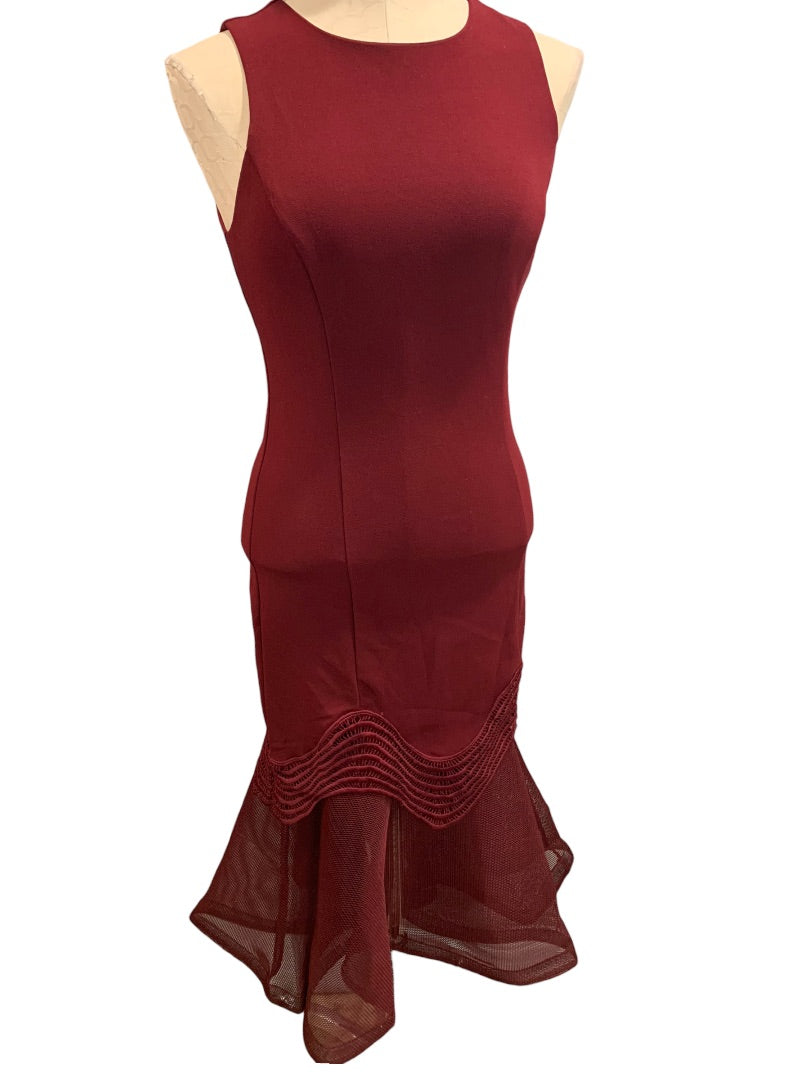 Small Ina Women's Fitted Trumpet Hem Maroon Sleeveless Long