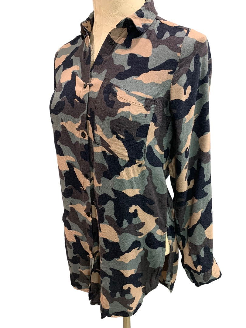 Small Divided by H&M Women's Casual Camo Button Up Shirt Blouse