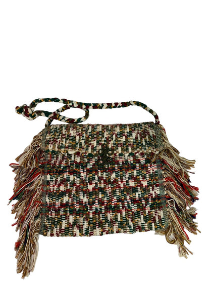 Vintage 1970s Rag Rug Handbag Fringed Rope Braided Fringed Upcycled