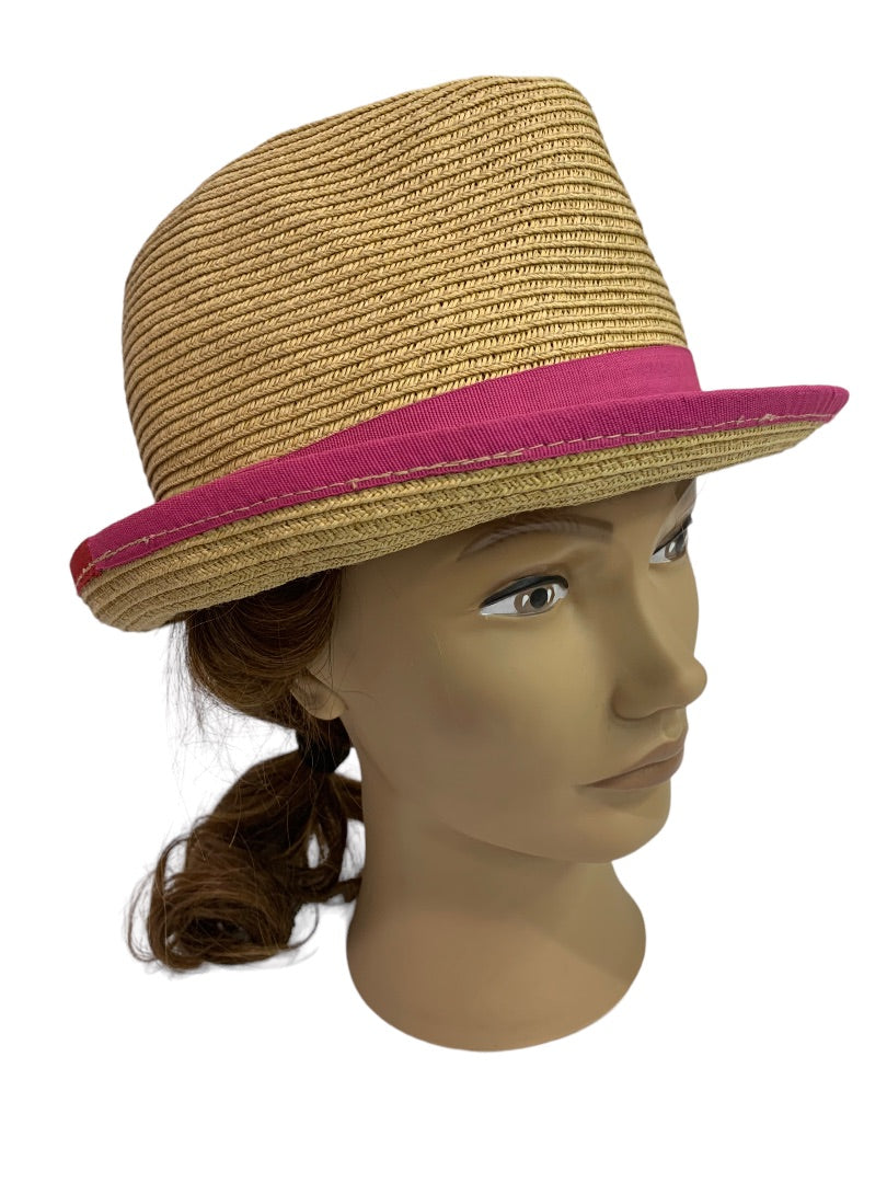 Small Nine West Straw Hat Beach Poolside Womens Pink Red Band 6 7/8"