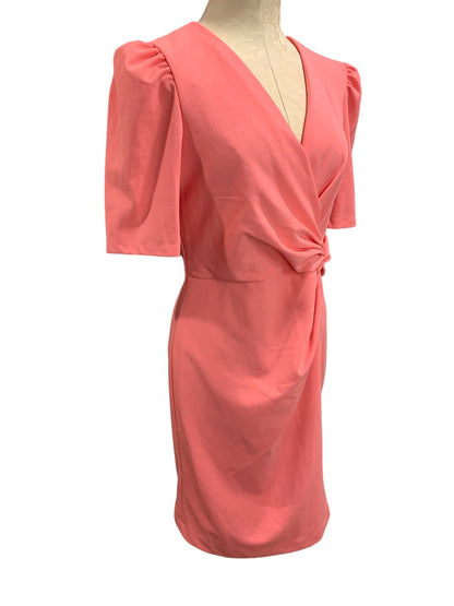 Size 10 DKNY New Coral Faux Wrap Dress Twist Front V-Neck Stretch Polyester