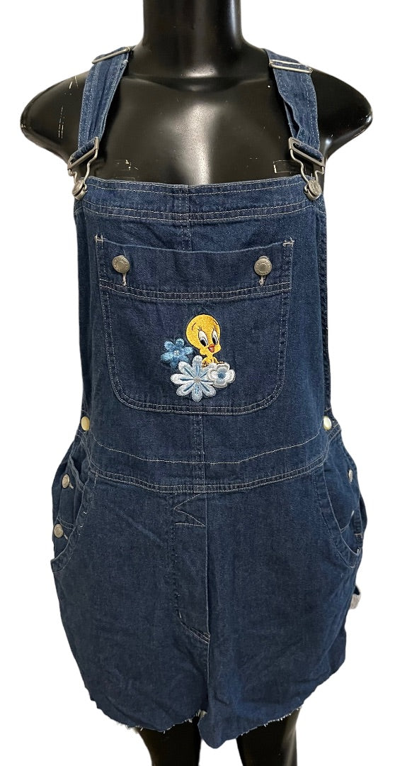 XL Warner Bros Studio Store Tweety Bird Denim Jean Jumper Raw Hem Junior Women's