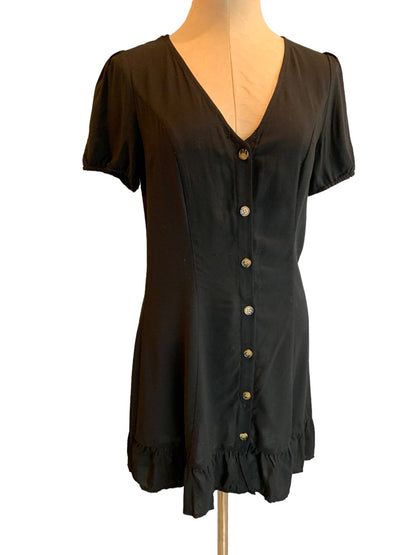 8 Divided by H&M Women's Slightly Sheer Button Up Dress Short Sleeve Black