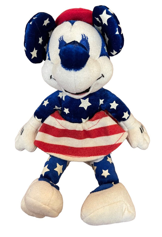 Disney Store Patriotic Red White Blue Minnie Mouse Blue Nose 9" Plush