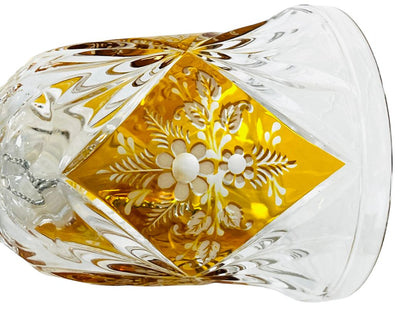 Cut Crystal Bohemian Hand Dinner Bell Yellow Floral