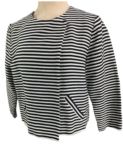 Medium (8/10) Chico's New Black White Stripe "Sarah" Jacket Travel Collection