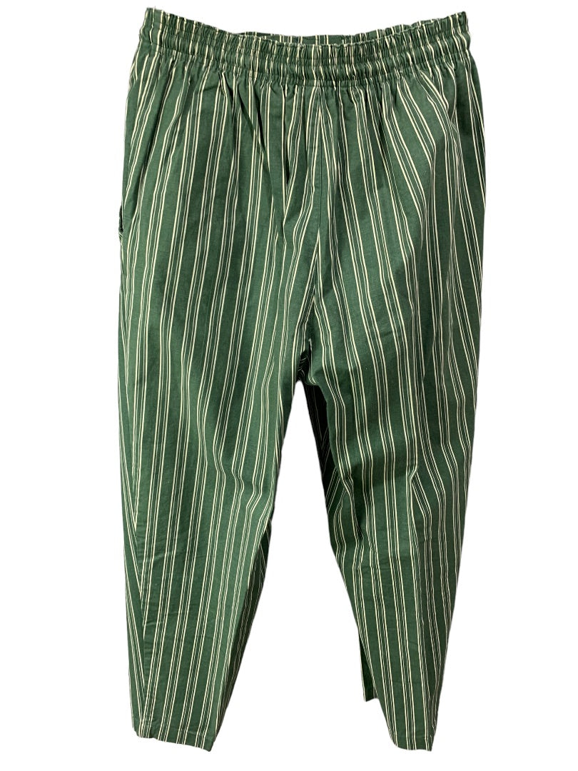 Medium Gap Women's Pull On Green White Stripe Pants Pockets Y2K