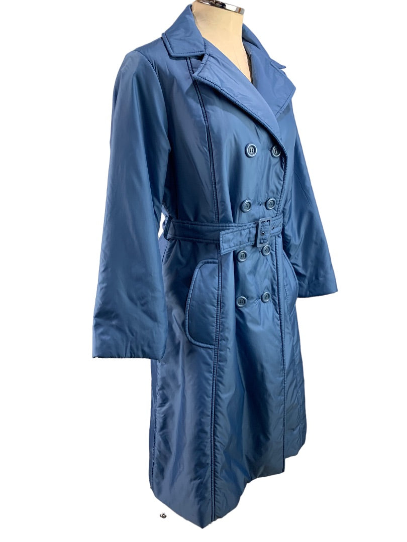 10P Bromleigh Women's Blue Insulated Trench Winter Coat Vintage 1980s