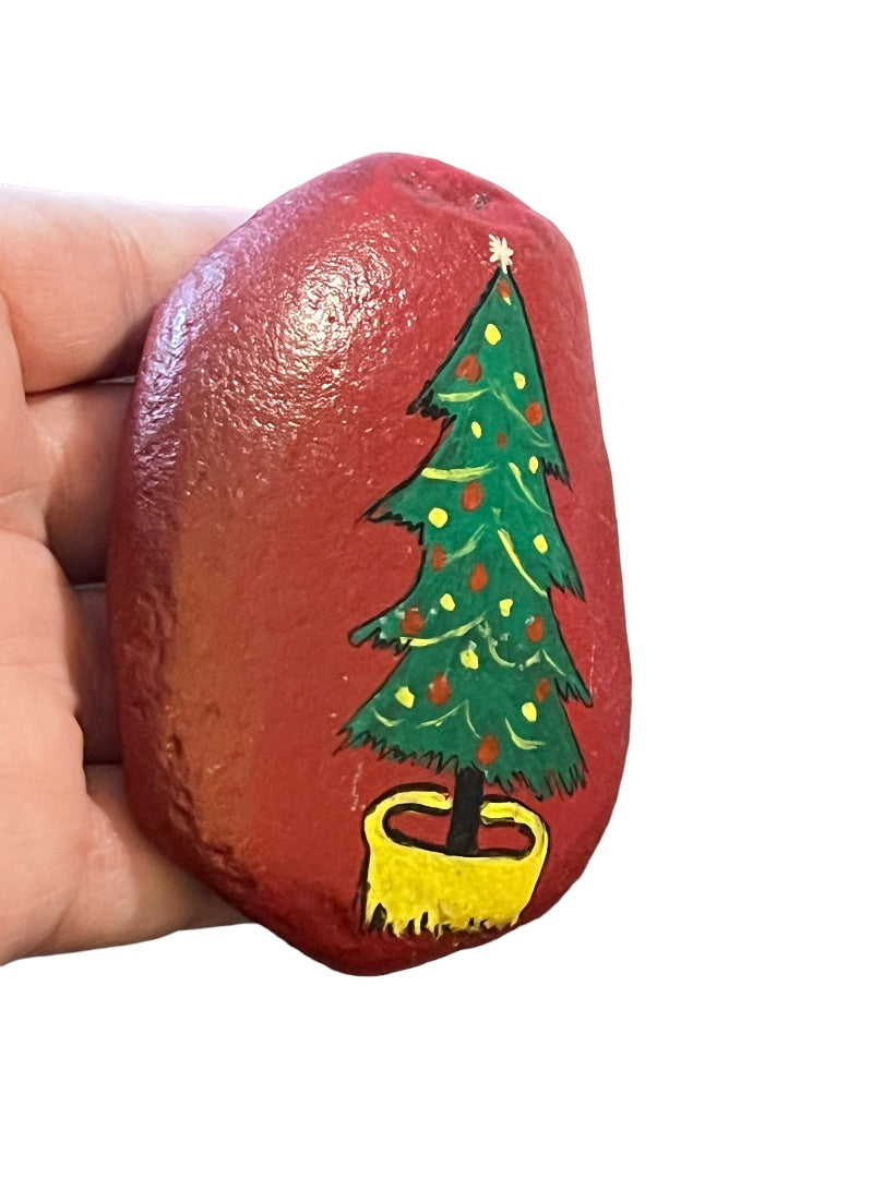 Handpainted Christmas Tree Rock Sealed Art