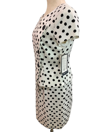 Size 8 Evan-Picone New Retro Style Black White Polka Dot Sheath Dress