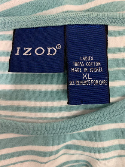 XL Izod Ladies Women's Vintage 1990s Tshirt Striped Turquoise White