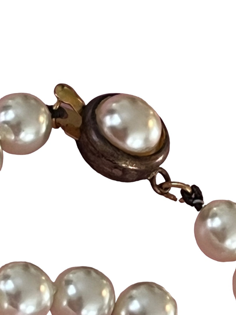 Vintage Faux Pearl Hand Knotted Necklace 31"