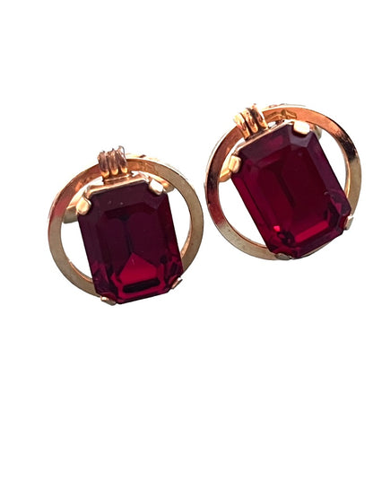 Rare Vintage Destino Ruby Glass Cufflinks 12k Gold Filled