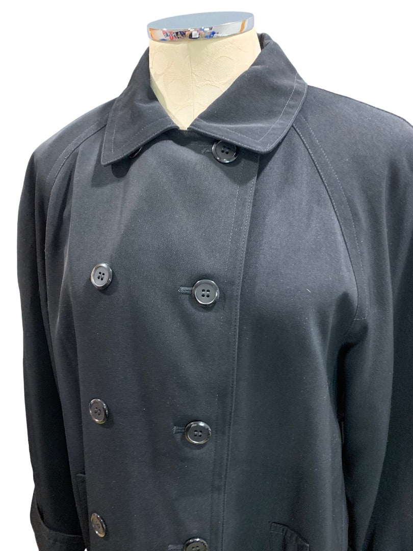 Size 8P Gallery Petite New Women's Black Overcoat Trench Water Repellent 1990s Vintage