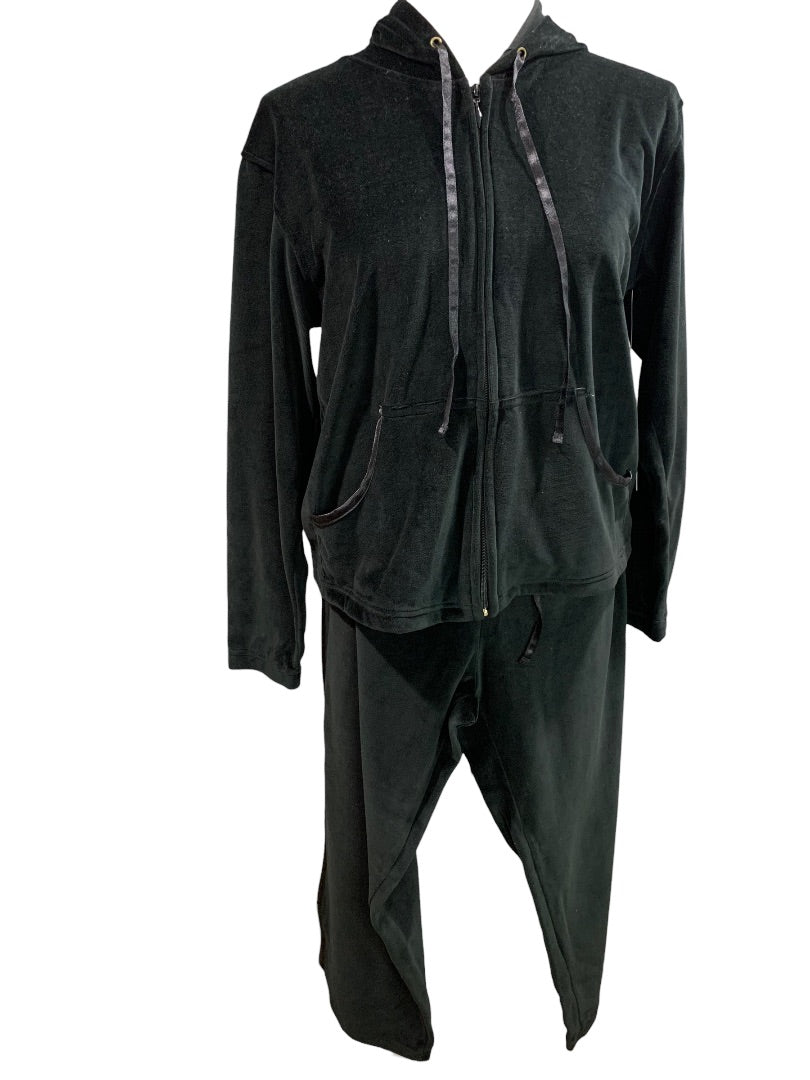 Small Jane Ashley Women's Black Velour 2 Piece Track Suit Y2K New