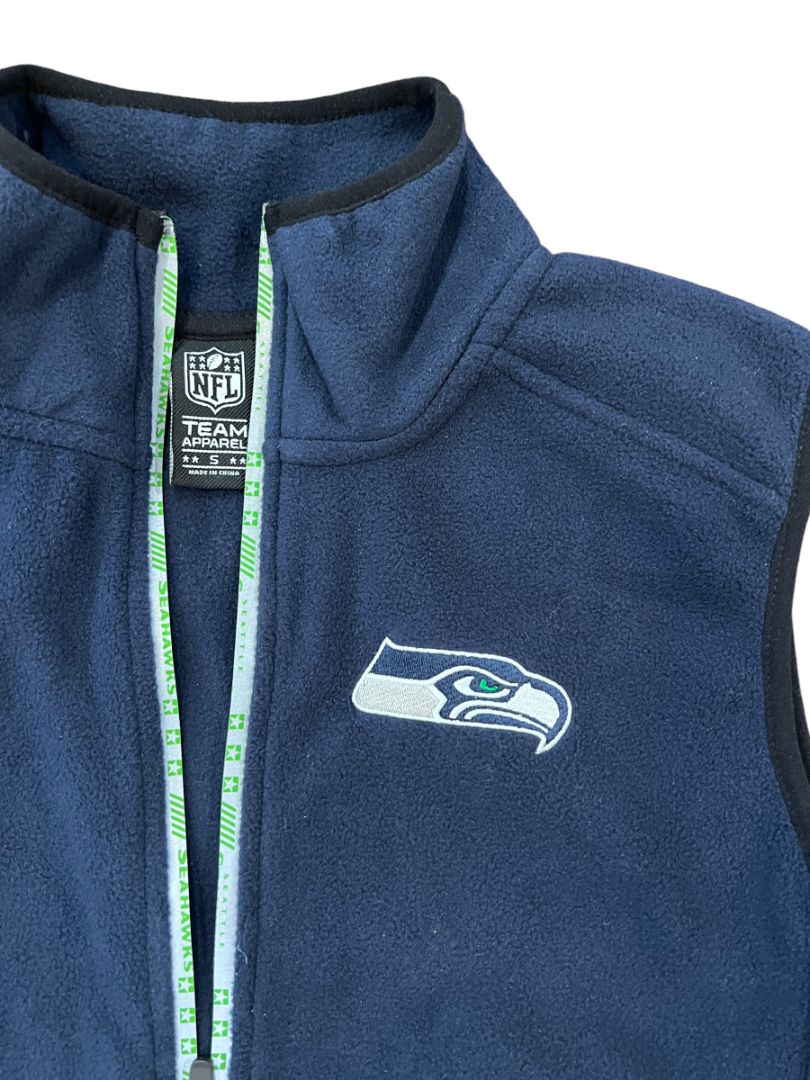 NWT Small Seattle Seahawks NFL Team Apparel Men's Fleece Vest Full Zip Navy Blue MSRP $95