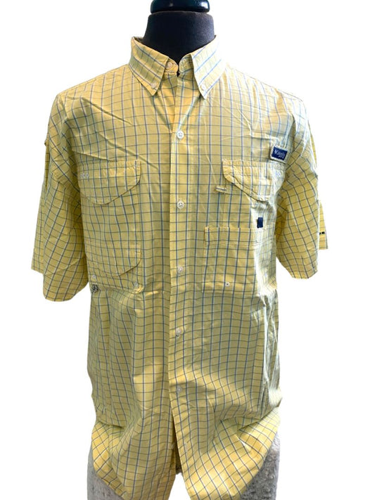 Large Columbia PFG Super Bonehead Pastel Plaid Fishing Button Down Shirt SS