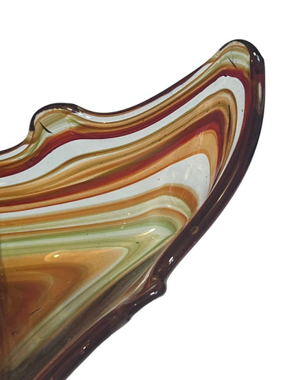 Vintage Hand Blown Glass Swan Planter Bowl Orange Brown Clear Swirl