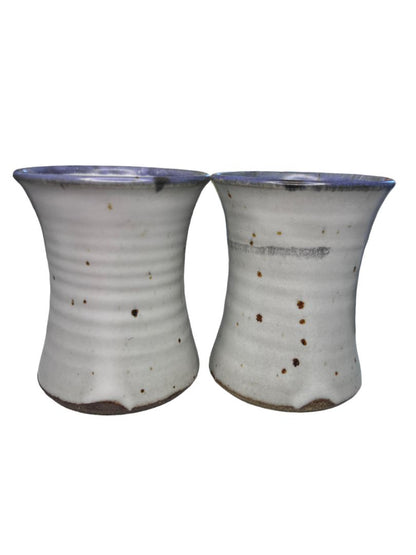 Hand Thrown NC Pottery Small Vases Lavender Tan Gray Set of 2