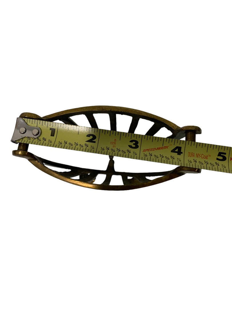 Small Metal Basket Made in Israel 4.5"l x 2.5"h Green Paint Brass
