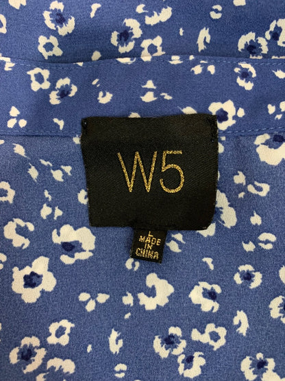 Large W5 Women's Short Dolman Sleeve Pullover Blue Floral Blouse