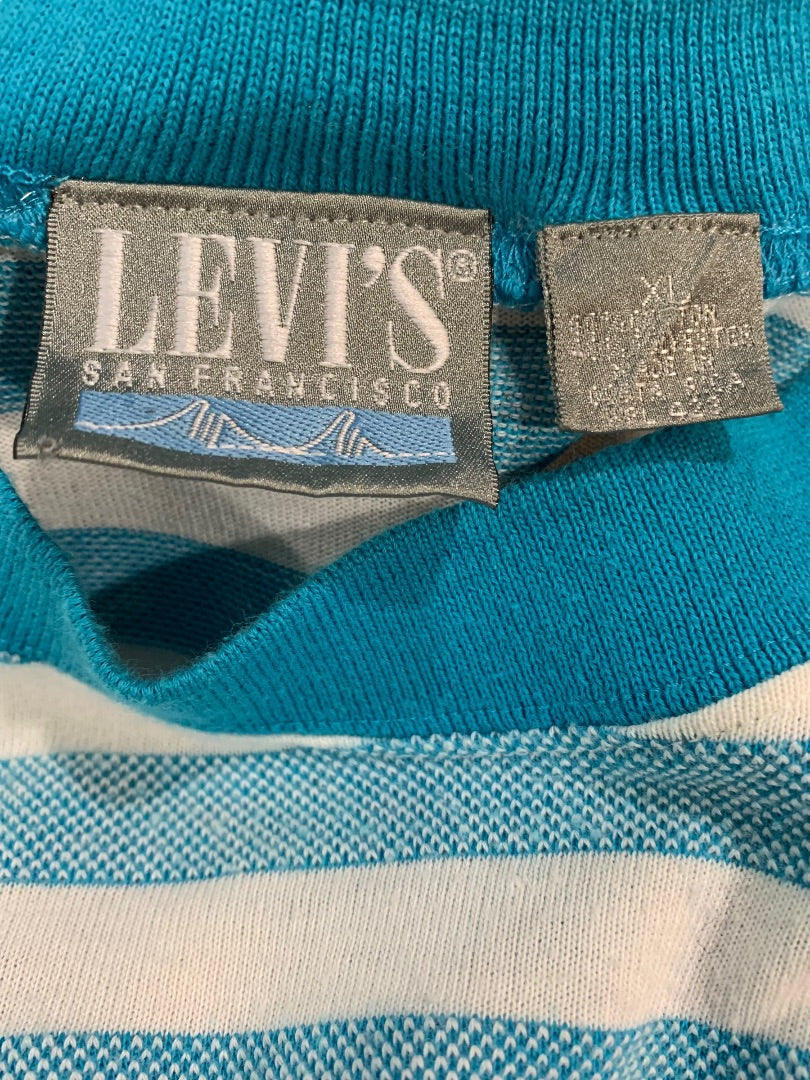 Levi's San Francisco Men's Teal White Striped Vintage 1980s Short Sleeve Tshirt XL