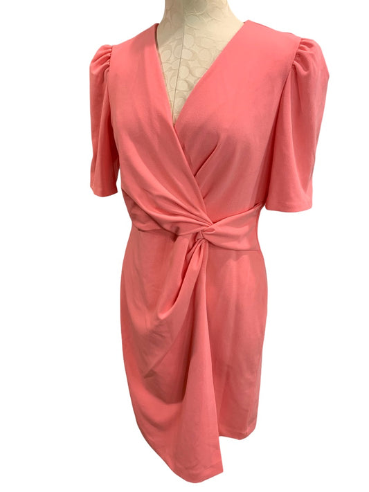 Size 10 DKNY New Coral Faux Wrap Dress Twist Front V-Neck Stretch Polyester