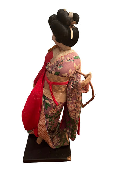 Japanese Geisha Doll Kimono Branch and Leaves 16.5"