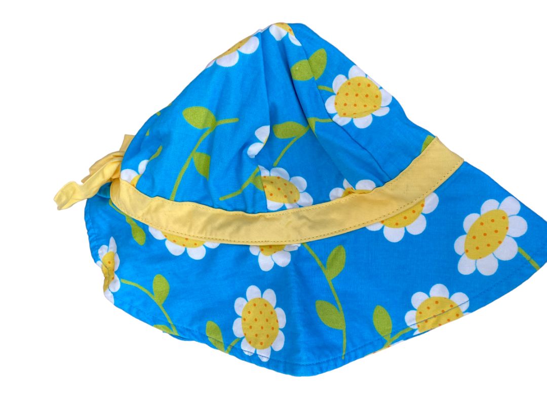 18-24 Mos Gymboree Sun Hat Blue Daisy Hook and Loop Strap