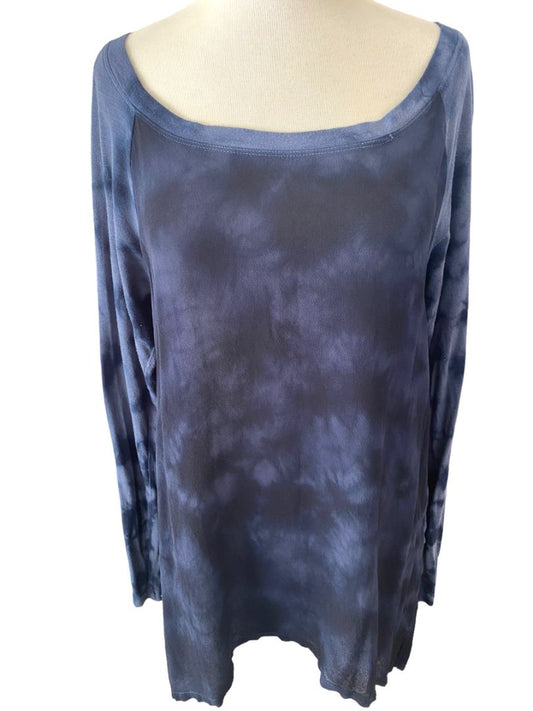 M XCVI Blue Tie Dye Long Sleeve Tunic Hi-Lo