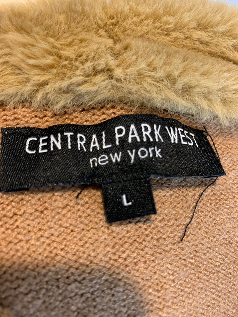 Large Central Park West Women's Camel Color Full Zip Hooded Sweater