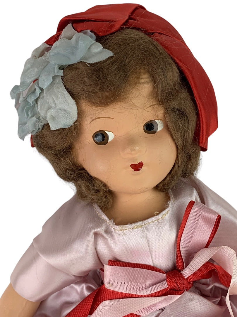 Vintage Doll Salvage Condition For Parts Red Satin Dress Articulated 14"