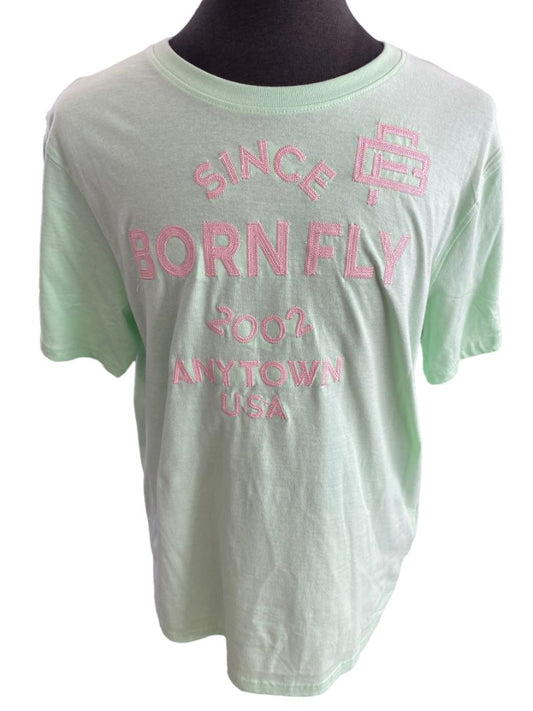 NWT Born Fly Mint Green Pink Embroidered Logo T-Shirt