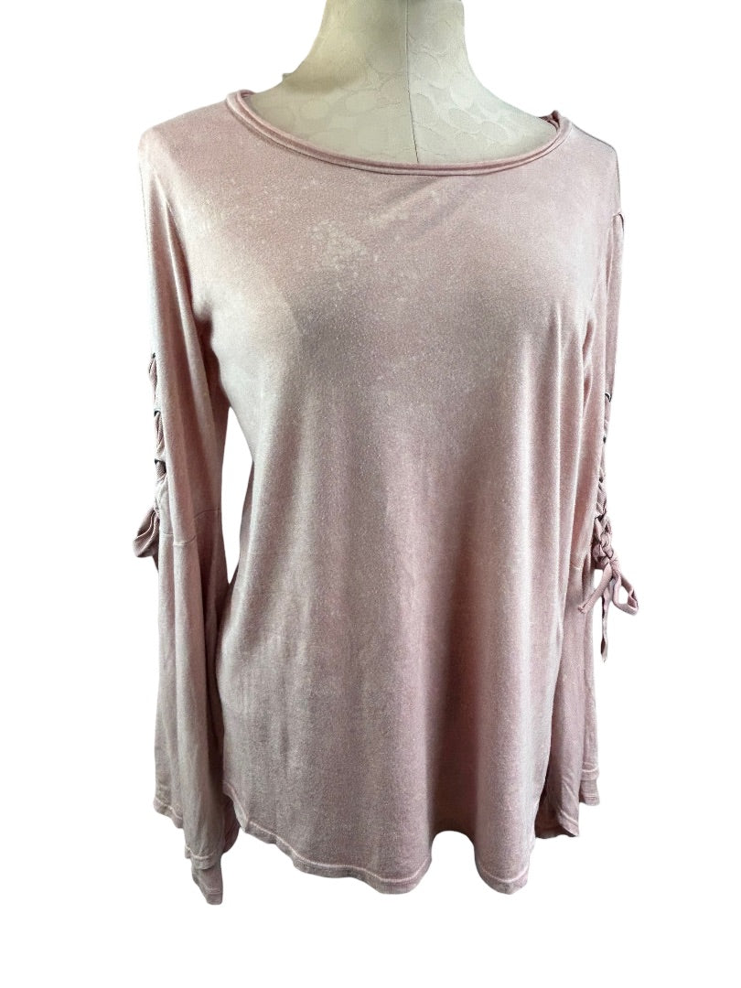 Large Vintage Havana Women's Pink Flare Bell Sleeve Soft Pullover Top